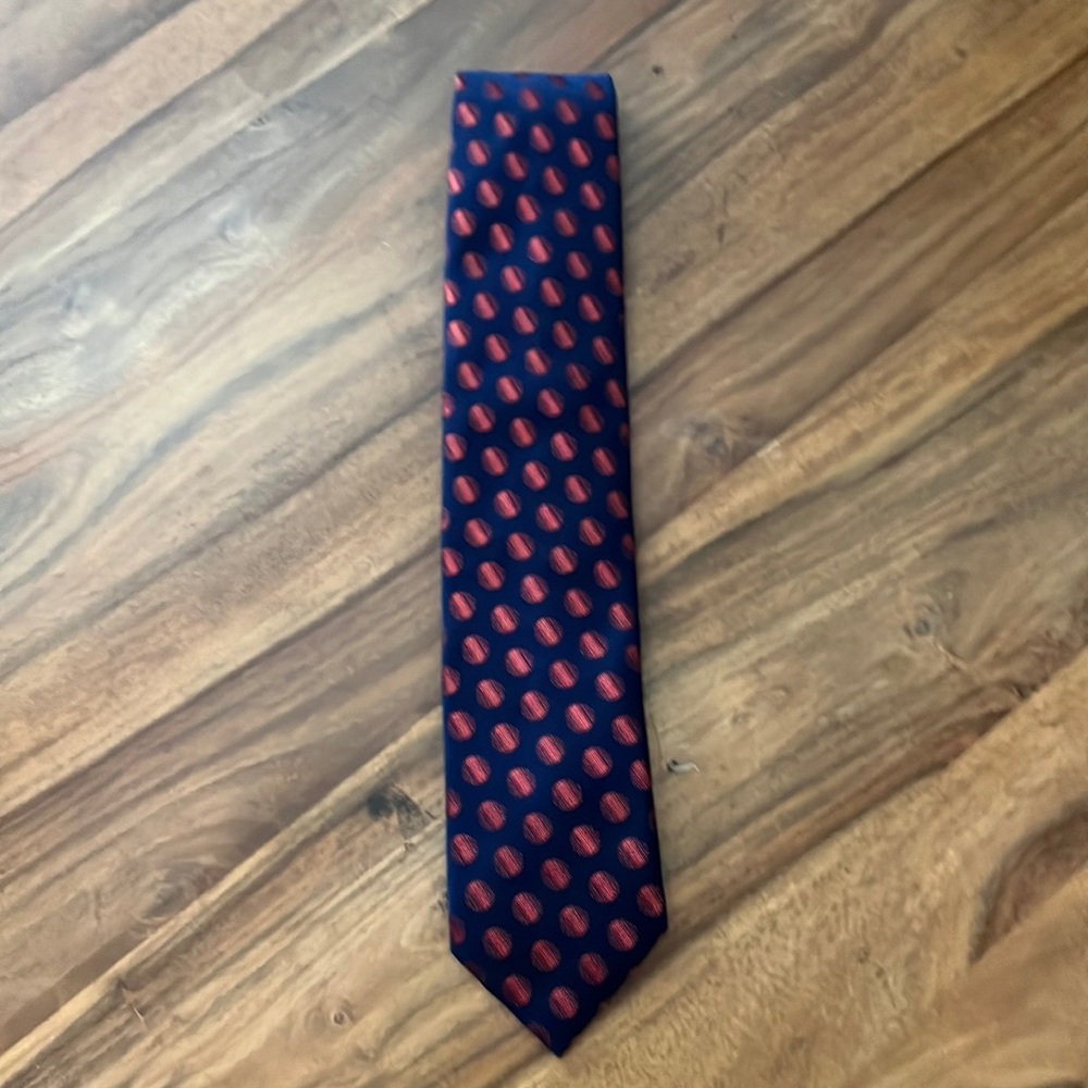Thomas Pink Tie with Navy Blue and Red Detail